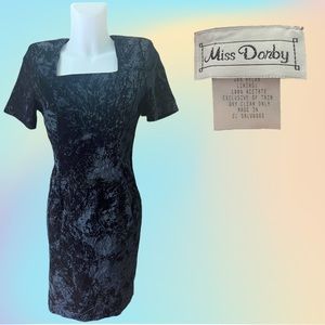 VTG 80's/90's Black Miss Dorby crushed Velvet S/S Gothic Mini Dress Sz 8P